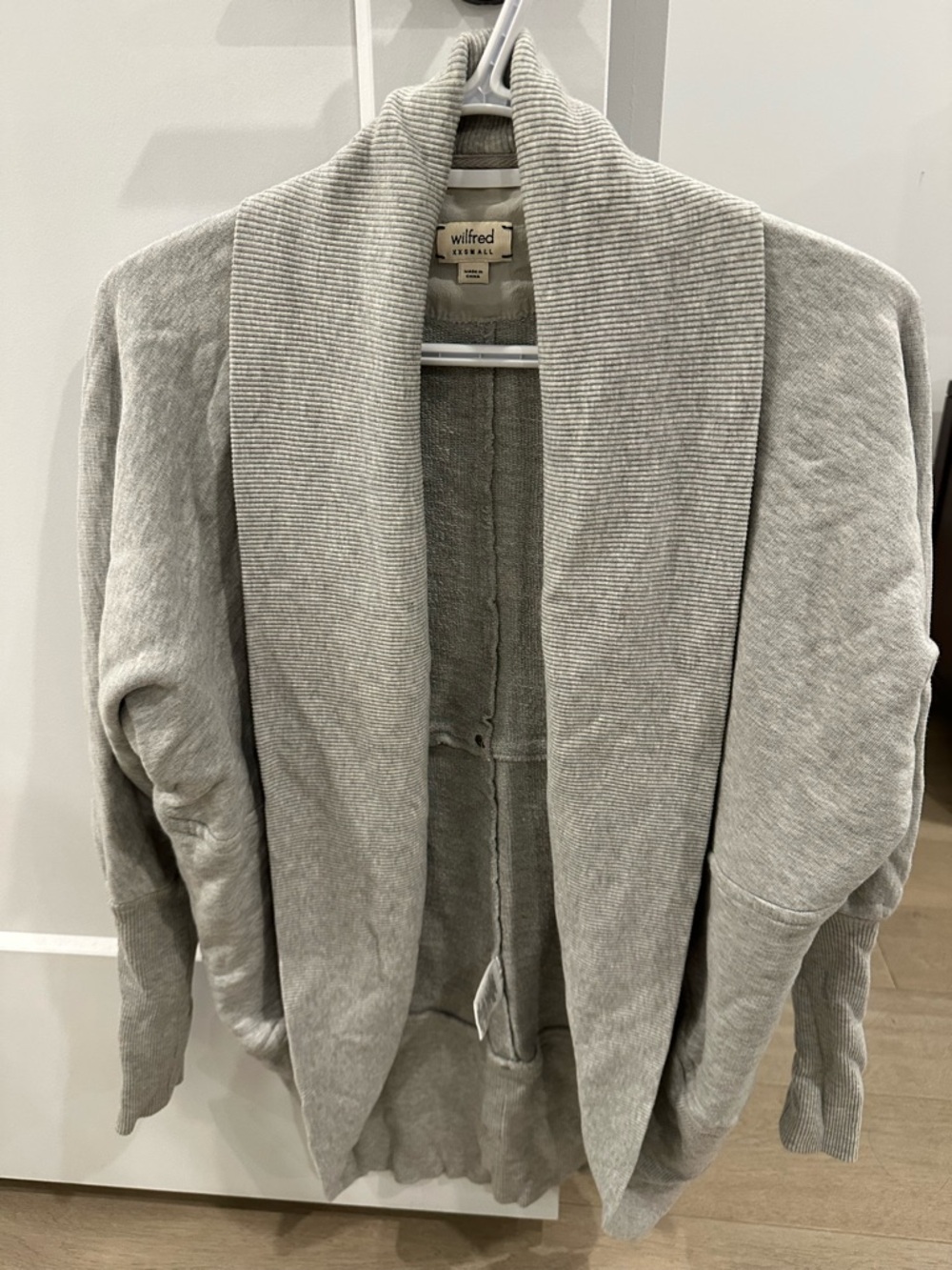 Wilfred Light Gray Ribbed Shawl-Collar Cardigan *fits like XS/S*